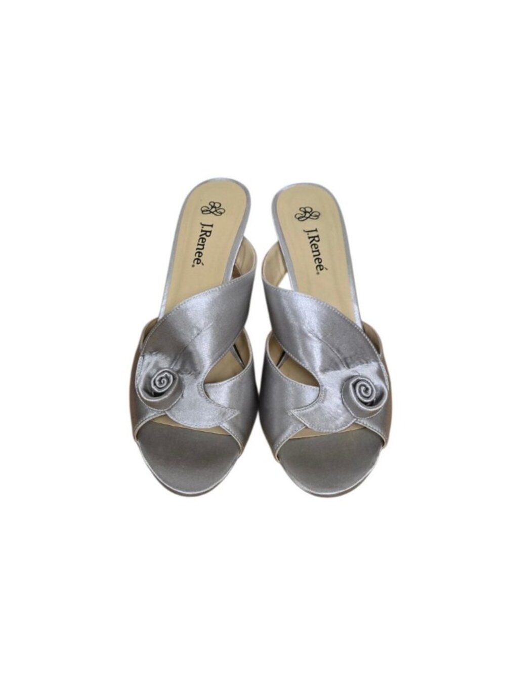 J Renee Joslin Mules Sz 9.5 Silver Open Toe Slip On Heels Cocktail Classic Party